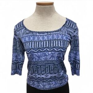 3/$15 Vintage 90’s Y2K Tribal Print Top Juniors Medium Grunge Skater Retro Blue